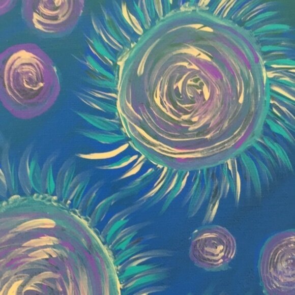 Original Painting Blue Purple Trippy Retro 80s Design 12”x12” Wall Decor - Picture 8 of 11
